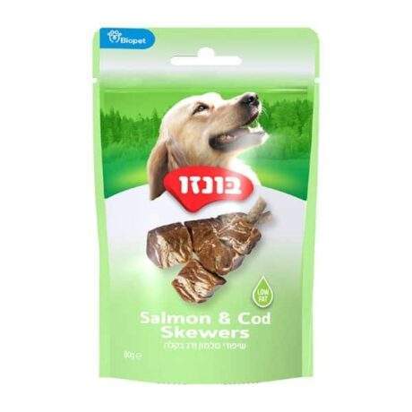 חטיף בונזו שיפודי סלמון ובקלה לכלב 80 גרם