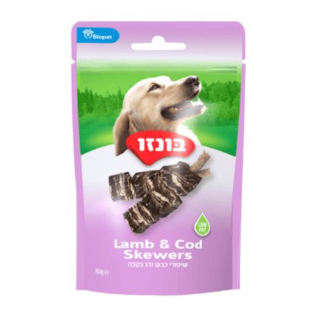 חטיף בונזו שיפודי כבש ובקלה לכלב 80 גרם